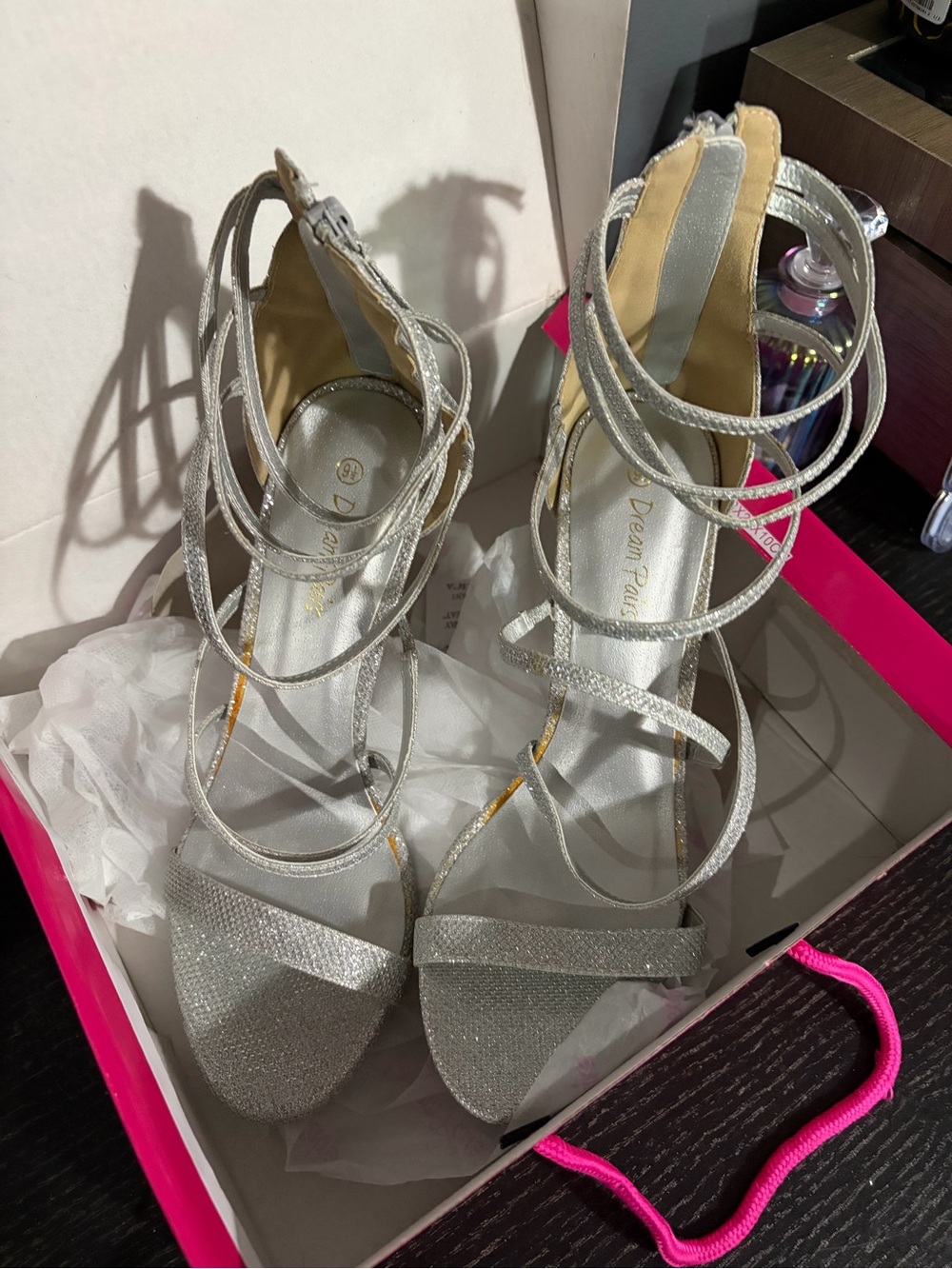 Dream Pairs Silver Glitter Lace-Up High Heel Sandals